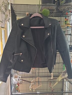 Black Women's Moto Faux Leather Jacket